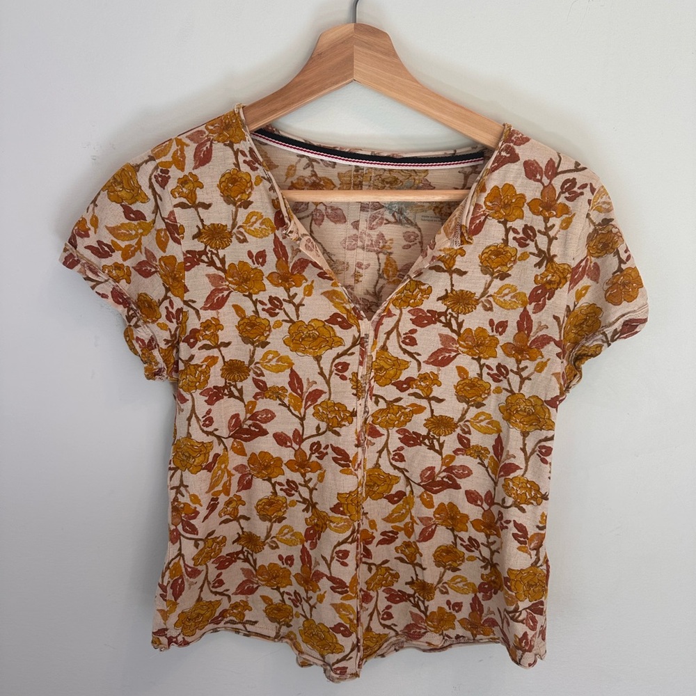 Pilcro Yellow and Brown Floral Women's Top